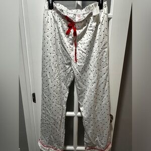Women's White Polka Dot Pajama Pants with Red Drawstring